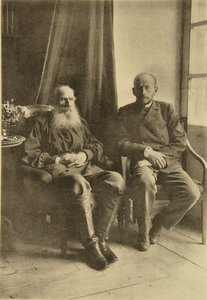 Der russische Autor Leo Tolstoi mit seinem Sohn Leo, Russland