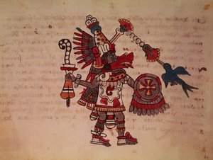 Quetzalcoatl, die gefiederte Schlange, Gott des Windes, des Lernens und des Priestertums, Meister des Lebens, Schöpfer und Zivilisator, Patron jeder Kunst und Erfinder der Metallurgie von South American School