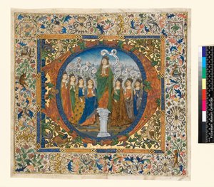 Collage mit historisierter Initiale und Rand aus einem Choralpsalter, ca. 1482-1492 von Spanish School