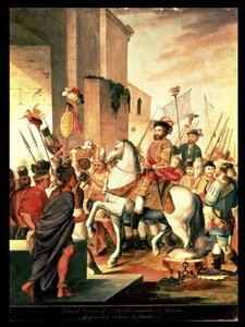 Einzug der triumphierenden Armee von Cortes in Tlaxcala nach dem Sieg von Otumba von Spanish School