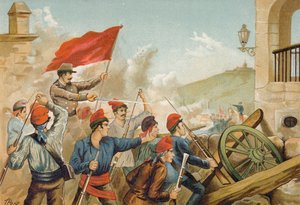 Kämpfe zwischen republikanischen Freiwilligen und Soldaten, Sarria, Barcelona, 1874