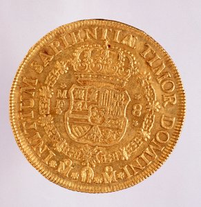 Goldmünze (8 Ecu) aus Spanien: Herrschaft von Philipp V. (1700-1746). 1739 Durchmesser 3,6 cm Neapel, Archäologisches Museum von Spanish School