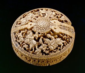 Deckel eines Behälters, dekoriert mit vier Jägern und Tieren, Umayyadenzeit, 998-999 n. Chr. von Spanish School