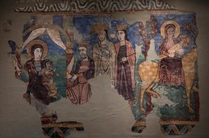 Wandmalerei Ursprung der Kirche Iglesia de la Asuncion de María en Navasa (Huesca). Ca 1200