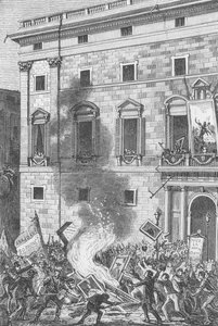 Pueblo de Barcelona verbrennt Porträts der Bourbonen, 1868 von Spanish School