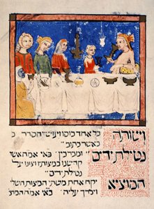 Reproduktion des Passahmahls, aus der Sarajewo-Haggada von Spanish School