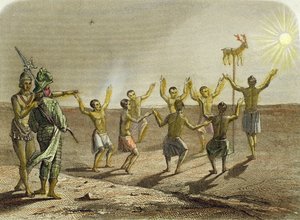 Opferung eines Hirsches an die Sonne durch die Indianer Floridas
