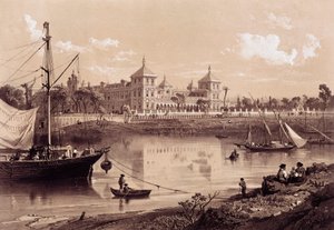 Sevilla, San Telmo Palast am Ufer des Guadalquivir. Andalusien, Spanien (19. Jahrhundert). Madrid, Nationalbibliothek. von Spanish School