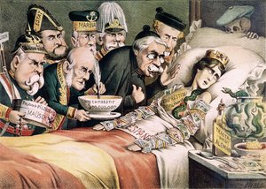 Das Leiden eines Märtyrers, Karikatur zur spanischen Wirtschaftskrise, 1892