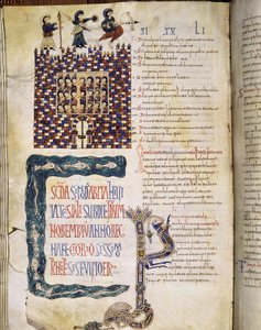 Das Hispalense II Konzil im Jahr 619, Seite aus den Glosas Emilianenses, 992-994 (illuminierte Handschrift) von Spanish School