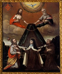 Die Heilige Dreifaltigkeit hält den Mantel der Heiligen Teresa von Ávila