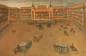 Der Hauptplatz in Madrid während des Festes des großen Stiers