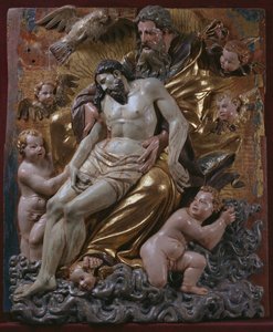 Die Dreifaltigkeit, Detail eines Renaissance-Altarbildes
