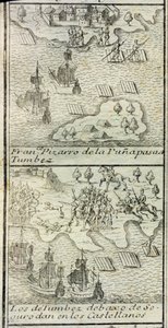 Die Ankunft von Francisco Pizarro mit 180 Männern und drei Schiffen in Tumbes