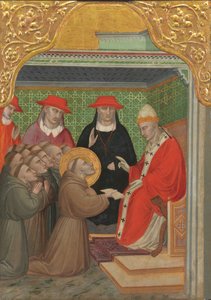 Der heilige Franziskus vor dem Papst Die Bestätigung der Franziskanerregel, 1390-1400 von Spinello Aretino