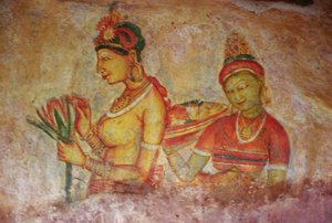 Die Wolkenjungfrauen, aus der Felsenfestung (Detail) von Sri Lankan School