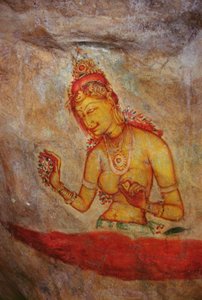 Die Wolkenjungfrauen, aus der Felsenfestung (Detail) von Sri Lankan School
