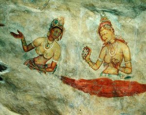Die Wolkenjungfrauen, aus der Felsenfestung (Detail) von Sri Lankan School