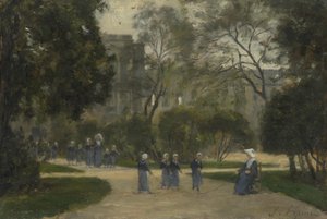 Nonnen und Schulmädchen im Tuileriengarten, Paris, 1870er-1880er Jahre von Stanislas Lepine
