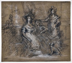 Studie von drei Frauen und einem Hund von Stanislas Torrents y de Amat