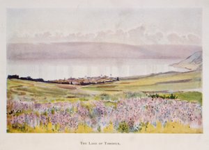 Aquarell von Stanley Inchbold, Darstellung des Sees Genezareth in Palästina 1906