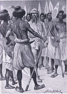 Der Krieger, den Burton in Somaliland traf, Illustration aus Cassells Romance of Famous Lives, ca. 1940