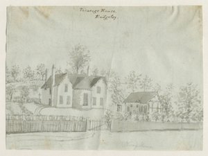 Rugeley Stadt - Pfarrhaus: Sepiawaschzeichnung, undatiert [1762-1802] von Stebbing Shaw