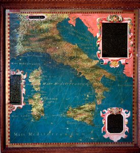 Karte von Italien und Korsika, erstellt von Stefano Bonsignori (? -1589) italienischer Kosmograph und Maler. Um 1581. Florenz, Palazzo Vecchio, Sala del Mappamondo von Stefano Buonsignori