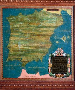Karte von Spanien und Portugal, erstellt von Stefano Bonsignori (? -1589) italienischer Kosmograph und Maler. Um 1581. Florenz, Palazzo Vecchio, Sala del Mappamondo von Stefano Buonsignori