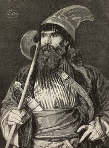 Scheich in voller Montur, Gravur von F. Gamberoni nach einem Gemälde von Stefano Ussi, L