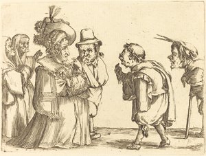 Eine Dame von einem Zwerg begrüßt