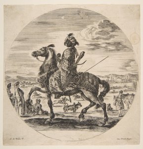 Ein maurischer Reiter nach links, stehende und sitzende Türken im Mittelgrund, ca. 1651 von Stefano della Bella