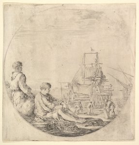 Ein schwarzer Matrose steht links, im Profil nach rechts, ein weißer Matrose sitzt..., ca. 1658-63 von Stefano della Bella