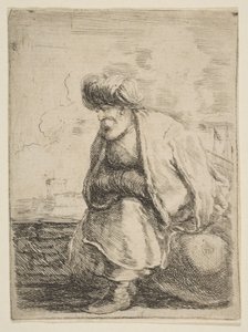 Ein alter Türke sitzt auf einem Stein, ca. 1662