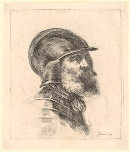 Bärtiger Mann mit Helm im Dreiviertelprofil nach rechts von Stefano della Bella