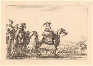 Berittener Kommandant, hinter ihm die Kavallerie, Blatt 3 der Folge "Verschiedene Figuren" von Stefano della Bella