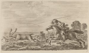Hirsche, gejagt von zwei Reitern