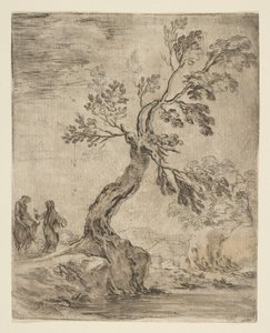 Landschaft mit zwei Frauen, eine auf einem Esel reitend, ca. 1660