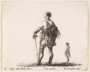 Ein polnischer Edelmann in Hofkleidung, stehend in der Mitte, von hinten gesehen von Stefano della Bella