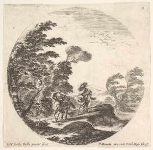 Tafel 3: Ein Sturm im Wald, zwei Reiter in ihren Mänteln eingehüllt, der Wind bläst, ca. 1643-48
