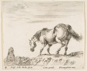 Tafel 4: Ein Pferd im Profil nach links, kurz vor dem Abstieg von einem Hügel, ein Pferd..., ca. 1644-47