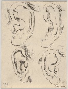 Platte 5: vier Ohren, aus Das Buch zum Zeichnen lernen Livre pour apprendre à dessiner..., ca. 1649 von Stefano della Bella