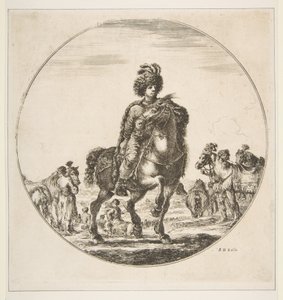 Polnischer Reiter nach rechts, eine kreisförmige Komposition, aus Figuren zu Pferd, ca. 1651 von Stefano della Bella