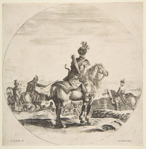 Polnischer Reiter mit Bogen und Pfeil, von hinten gesehen, sein Pferd nach rechts gewandt, ca. 1651 von Stefano della Bella