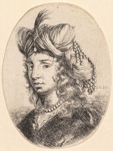 Mehrere Köpfe im persischen Stil: Porträt, Sultana mit Perlenkette und Turban von Stefano della Bella