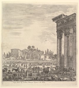 Die Säulen des Tempels des Antoninus rechts, ein Teil des Campo Vaccino in der Mitte, 1656 von Stefano della Bella