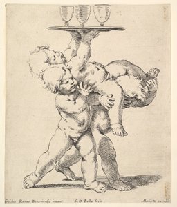 Drei Kinder tragen ein Tablett (ca. 1638) von Stefano della Bella
