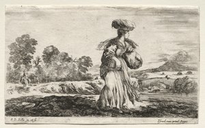 Verschiedene Figuren und Landschaften: Bäuerin mit einem Korb auf dem Kopf von Stefano della Bella