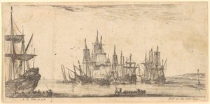 Verschiedene Segelschiffe werden beladen von Stefano della Bella