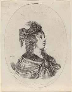 Frau mit gefiedertem Turban, nach rechts gewandt von Stefano della Bella